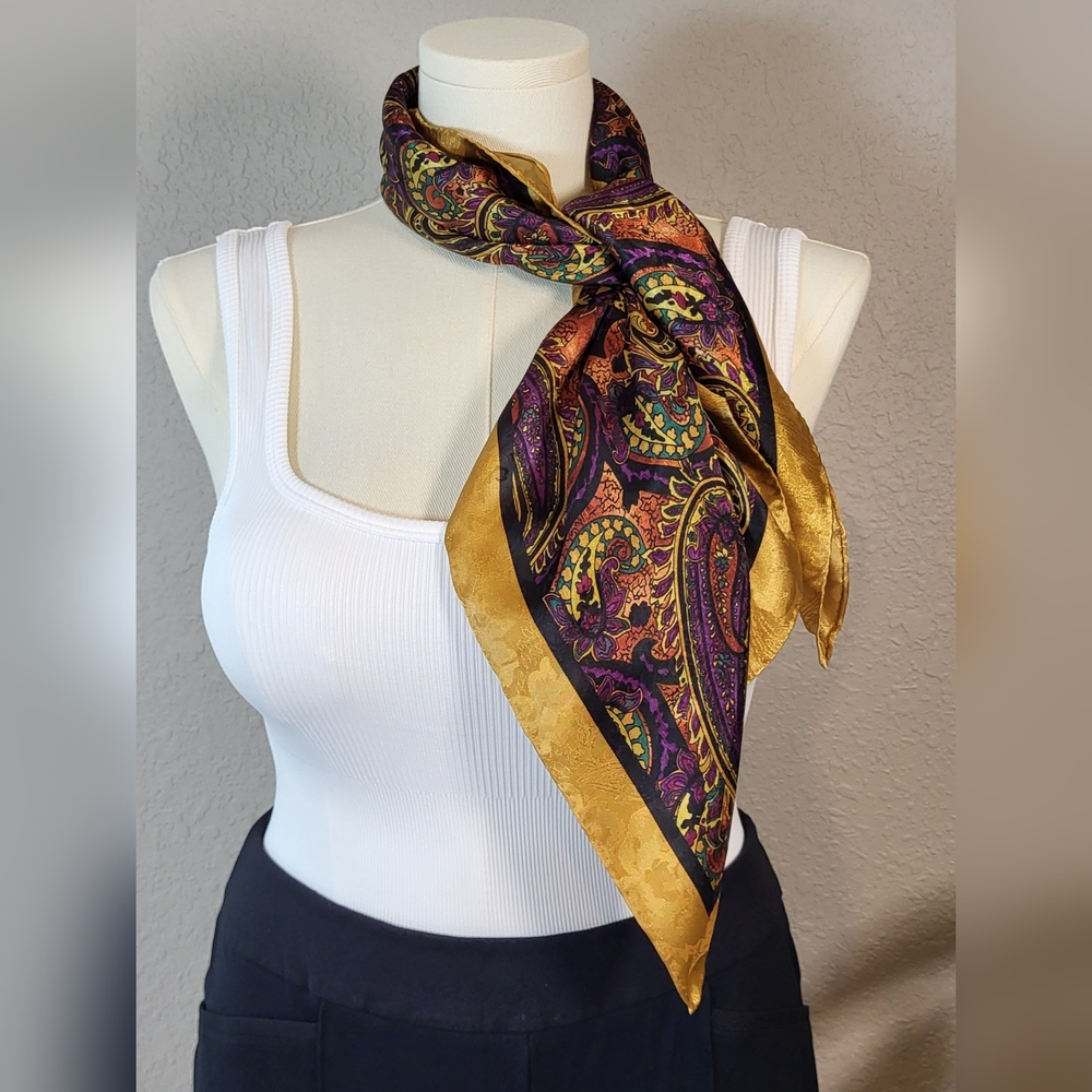 Purple and Gold Lightweight Paisley Wrap - 30.5 x 30.5 Square - Picture 5 of 8